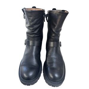 Black Leather Biker Boots Women's Size 7